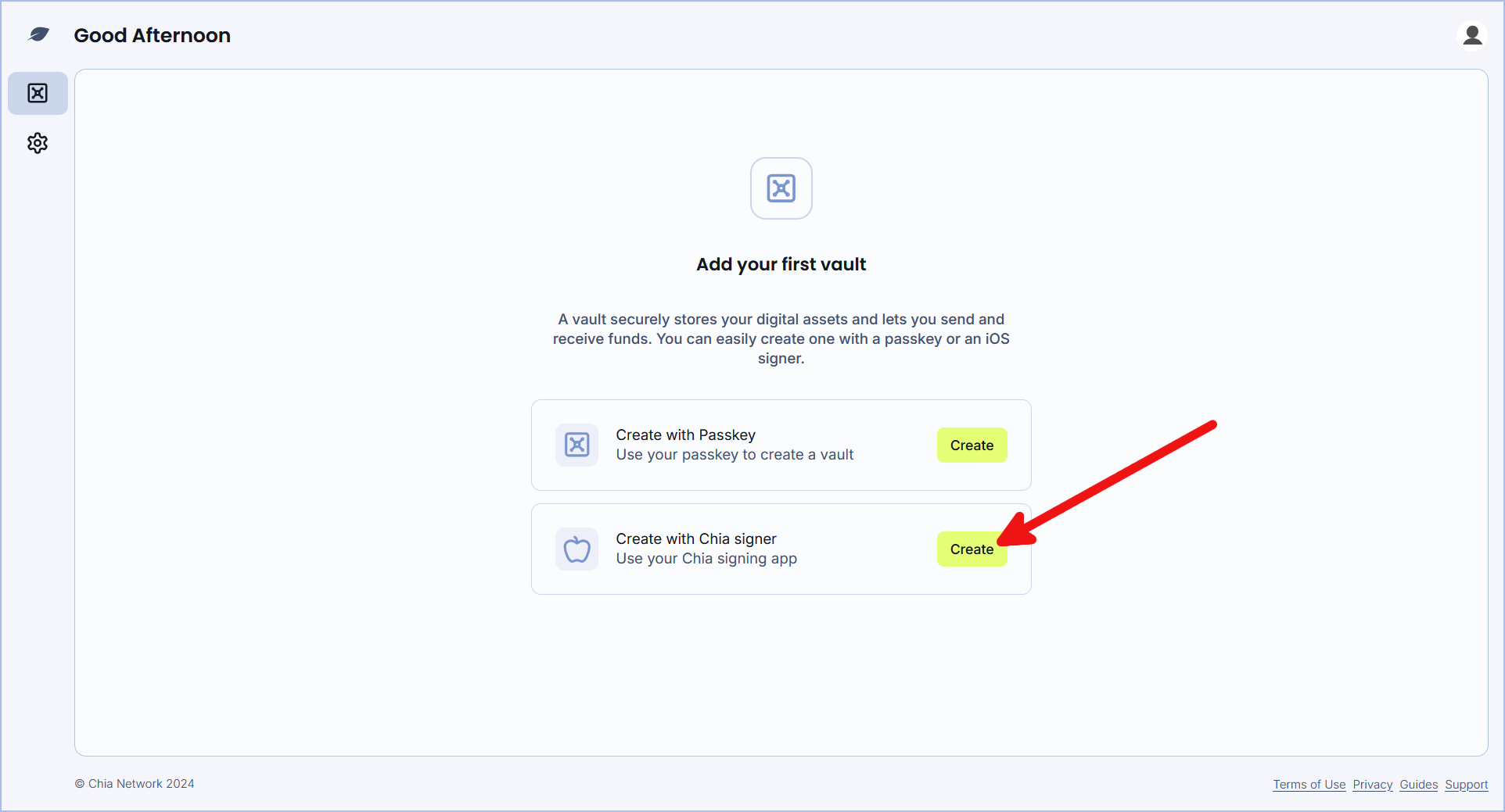 Create vault with signer app
