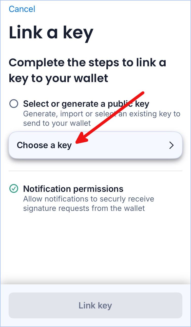 Tap the Choose a key button